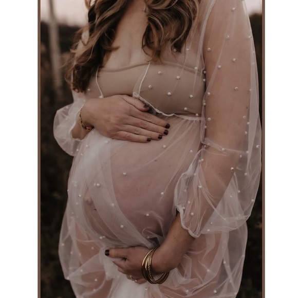 Sheer Pearl-Embellished Maternity Cover-Up - Picture 3 of 4